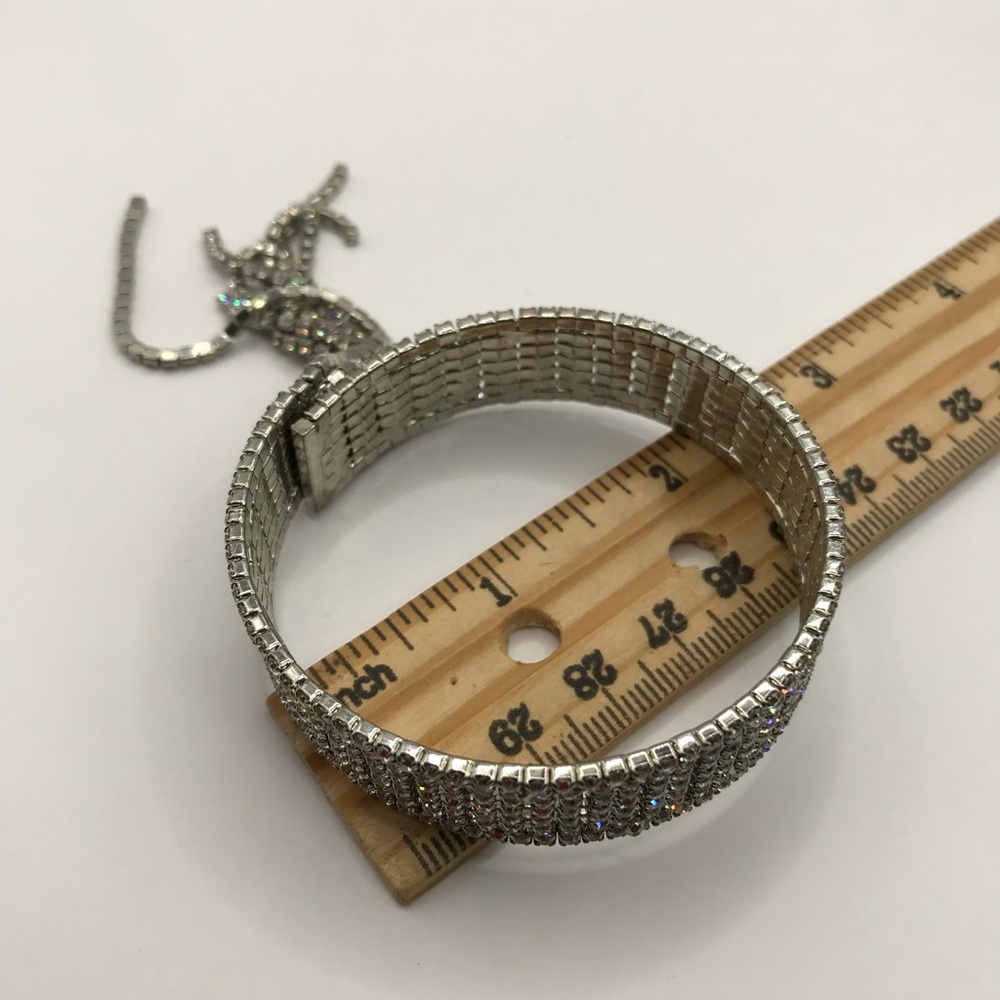 Silver-Tone & Pave Rhinestone Memory Wire Bracelet with Tassel - Picture 7 of 9